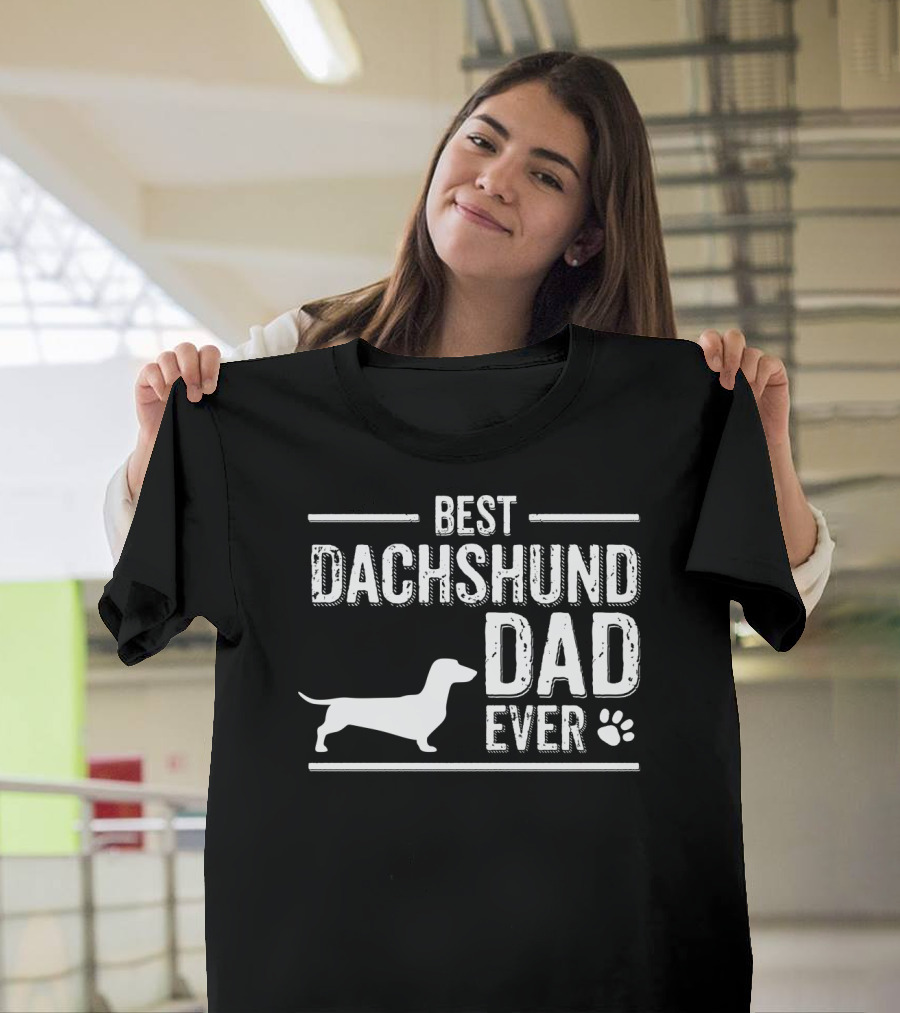 Best Dachshund Dad Ever with Dog Silhouette and Paw Prints T-Shirt