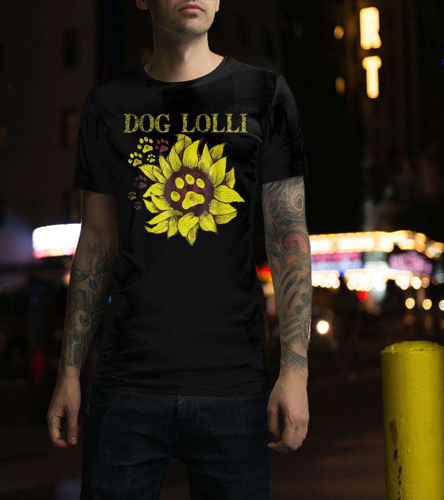 Dog Lolli Sunflower Paw Prints Dog Dad T-Shirt