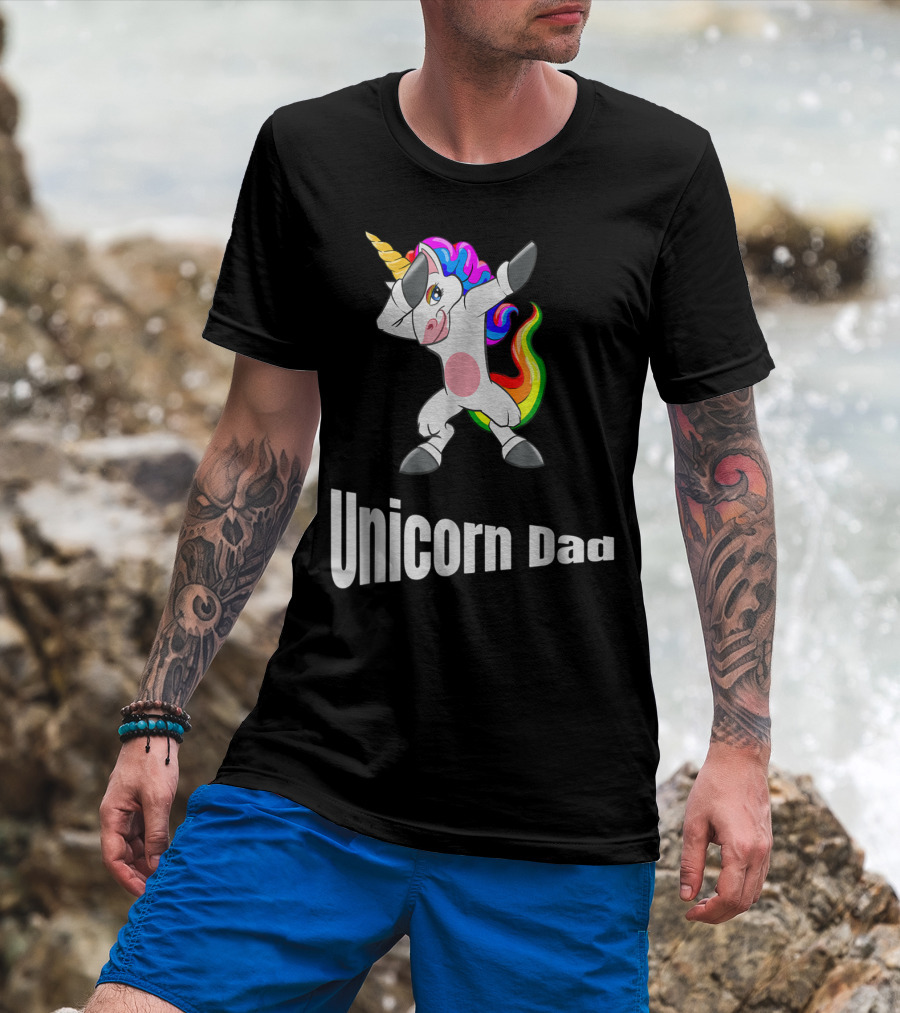 Dabbing Unicorn Dad Rainbow Birthday T-Shirt