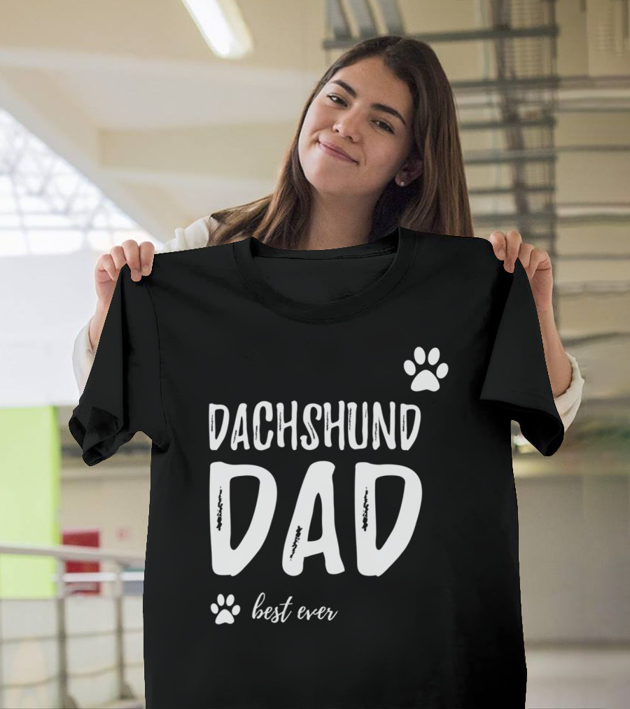 Dachshund Dad Best Ever Funny Dog Lover Paw Prints T-Shirt