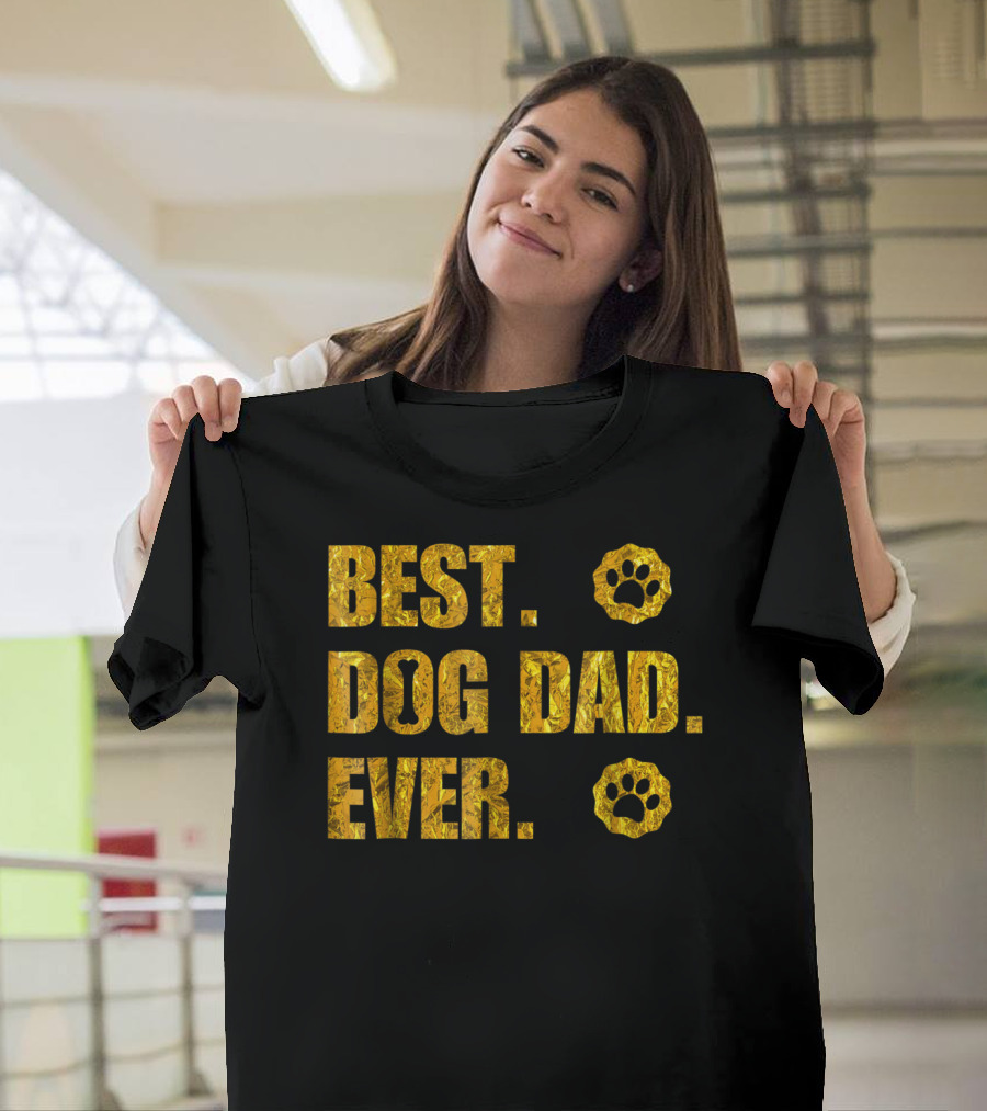Best Dog Dad Ever Gold Paw Prints T-Shirt