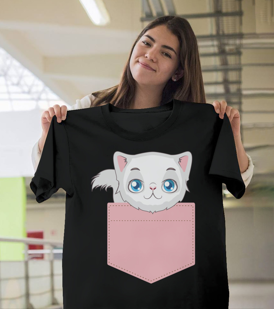 Cat in Pocket for Cat Mom Cat Dad and Cat Lovers Cute Kitty T-Shirt
