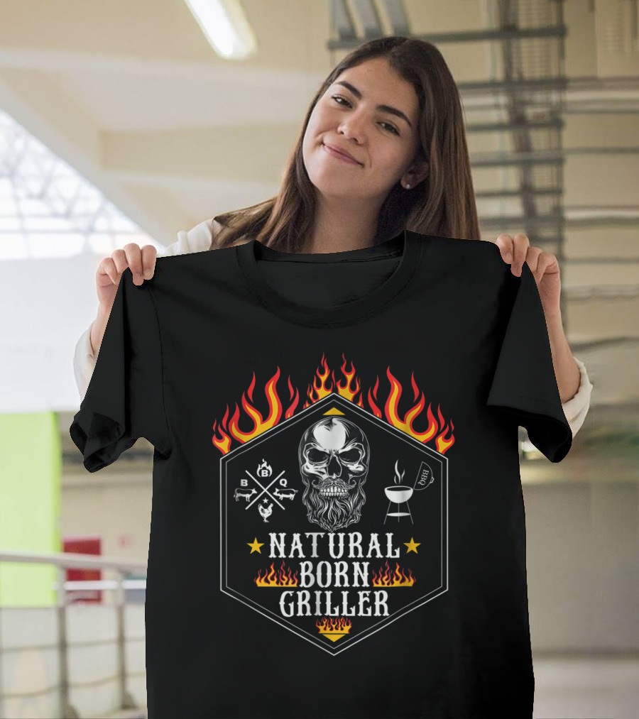 Natural Born Griller Skull BBQ Grilling Grandpa Husband78 T-Shirt