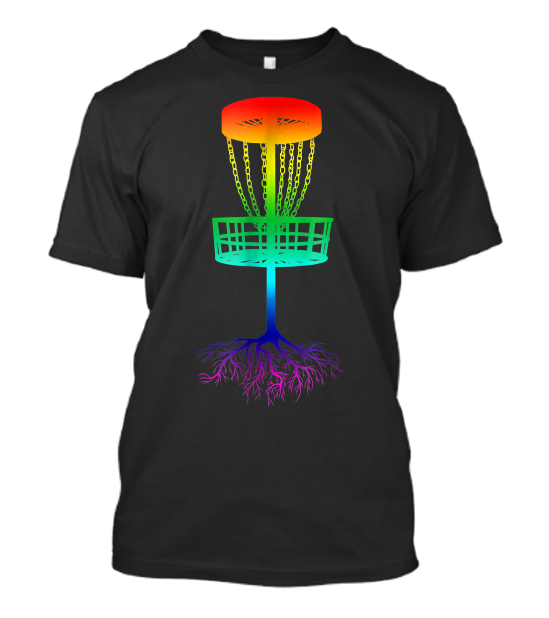 Rainbow Disc Golf Basket With Vibrant Roots T-Shirt