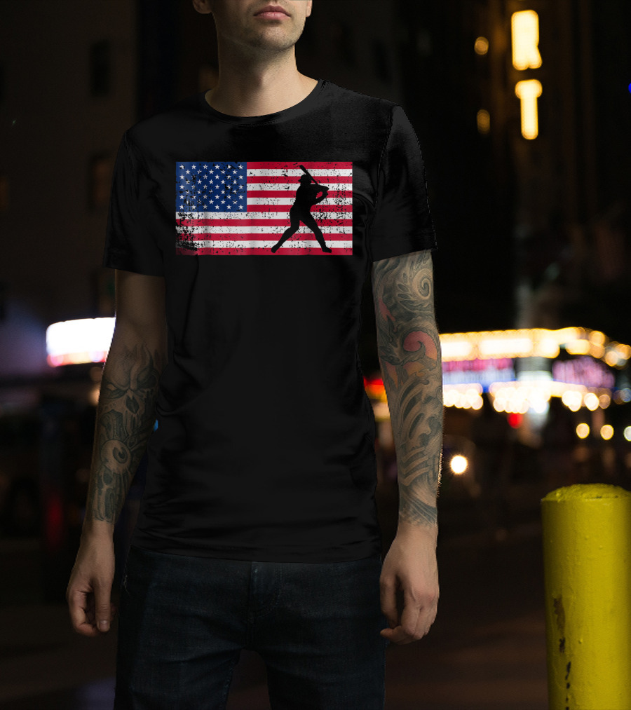 American Flag Vintage Baseball Silhouette T-Shirt