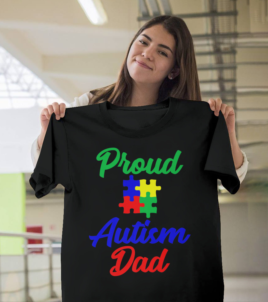 Proud Autism Dad Puzzle Piece Support T-Shirt