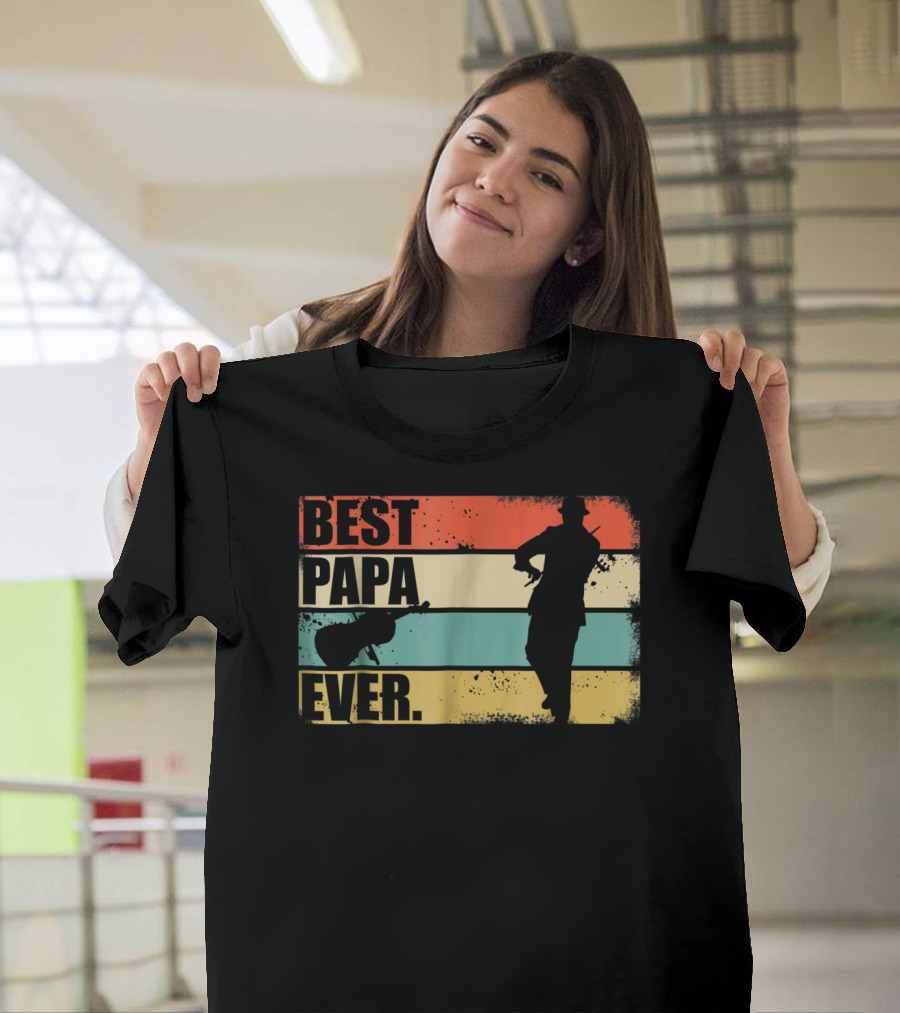 BEST PAPA EVER NEW 39 VIOLINIST SILHOUETTE VINTAGE STRIPES T-Shirt