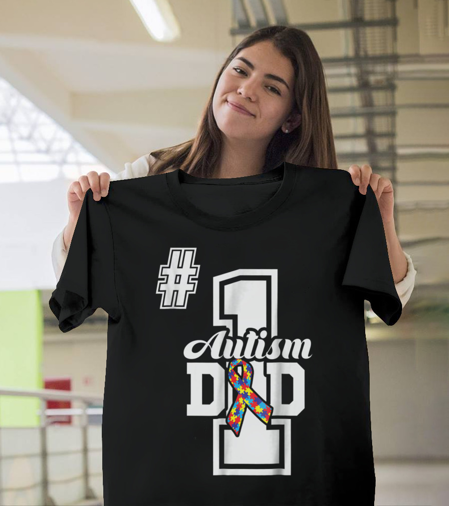 1 Autism Dad Autism Awareness Puzzle T-Shirt