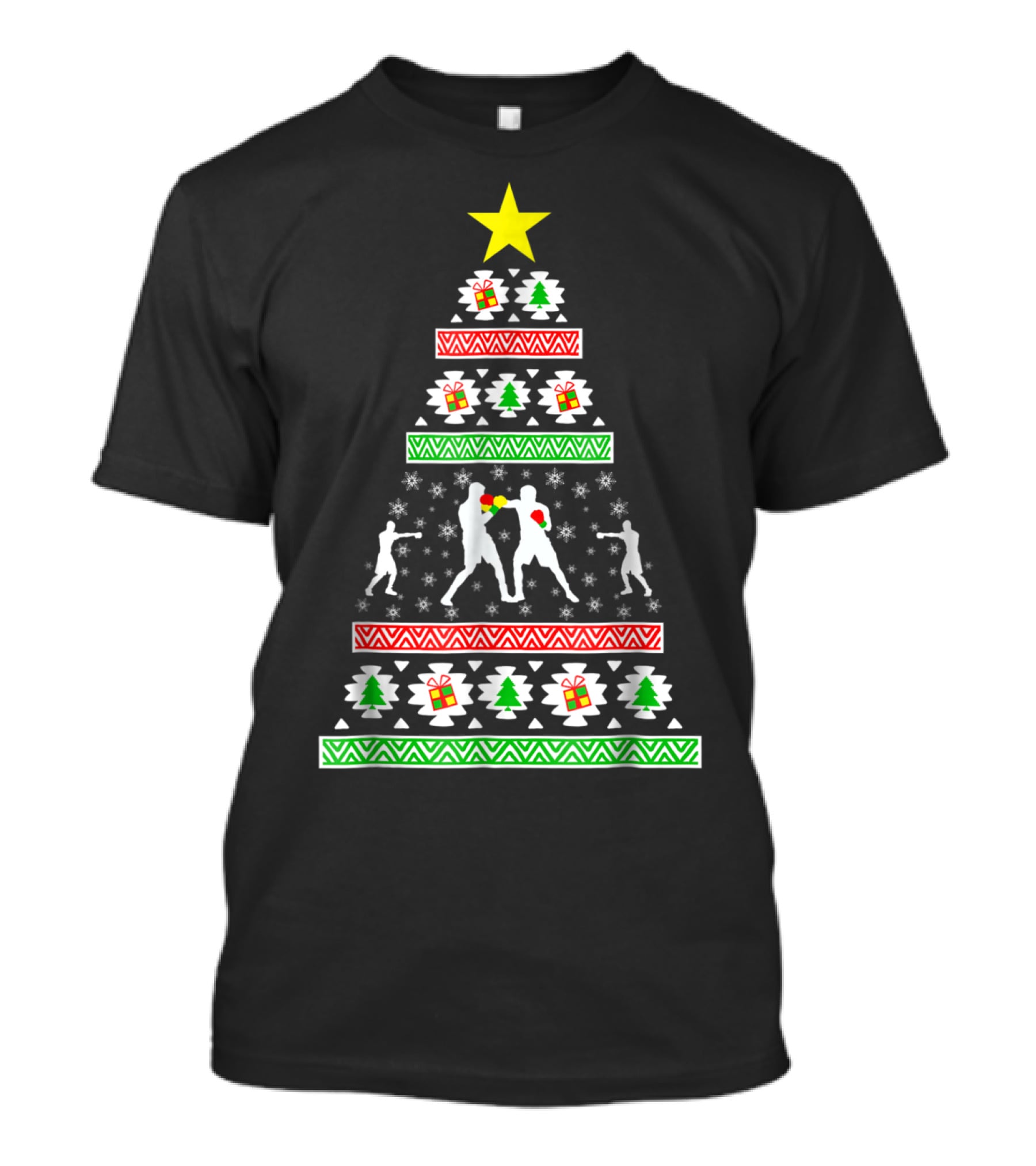 Boxing Ugly Christmas Tree With Boxer Silhouettes For Son Or Dad T-Shirt