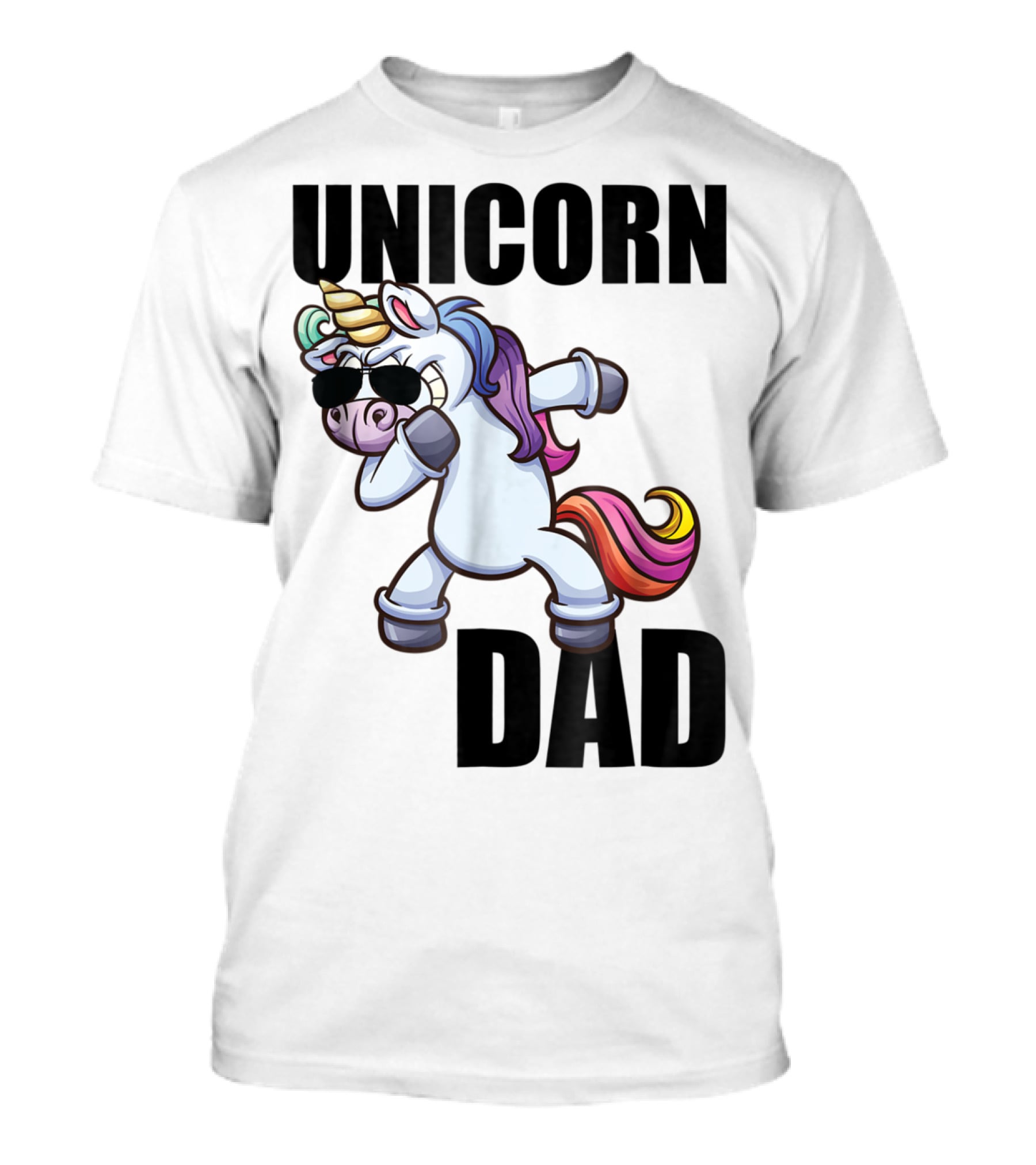 Unicorn Dad Dabbing With Sunglasses And Rainbow Mane T-Shirt