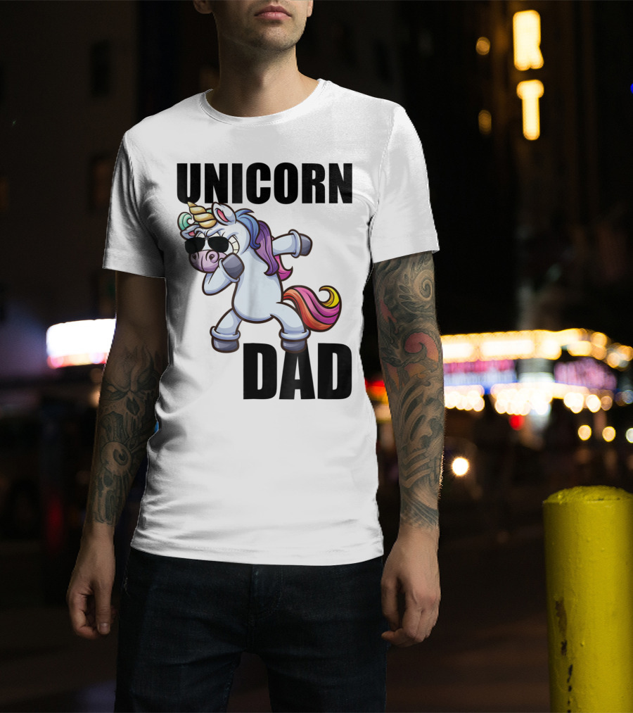 Unicorn Dad Dabbing With Sunglasses And Rainbow Mane T-Shirt