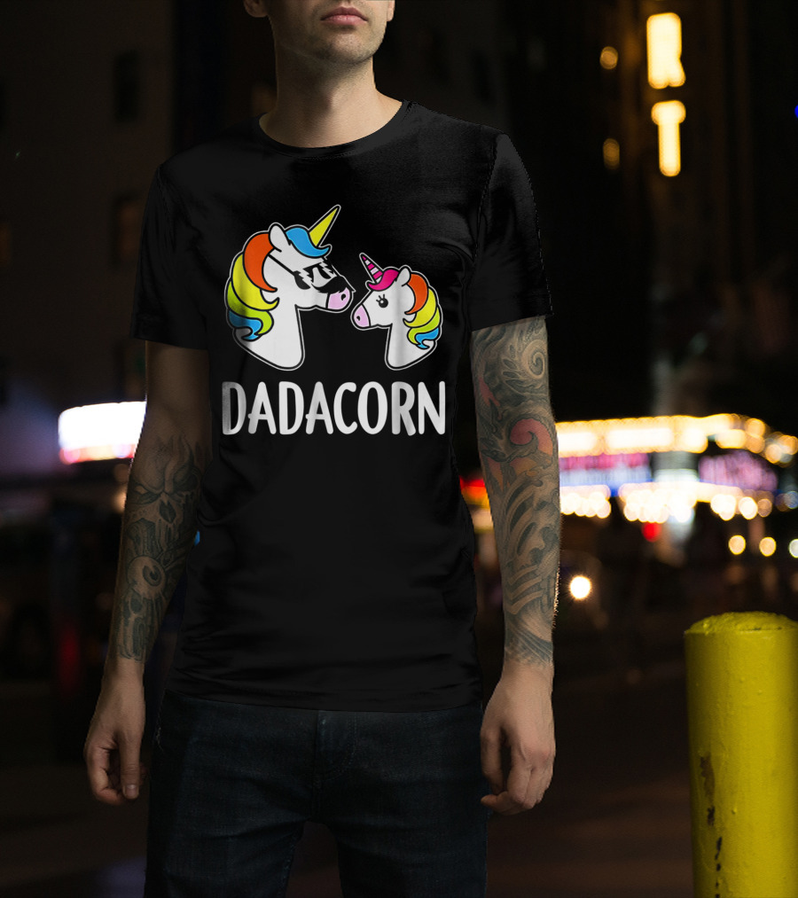 Dad Dadacorn With Baby Unicorn Rainbow Mane T-Shirt