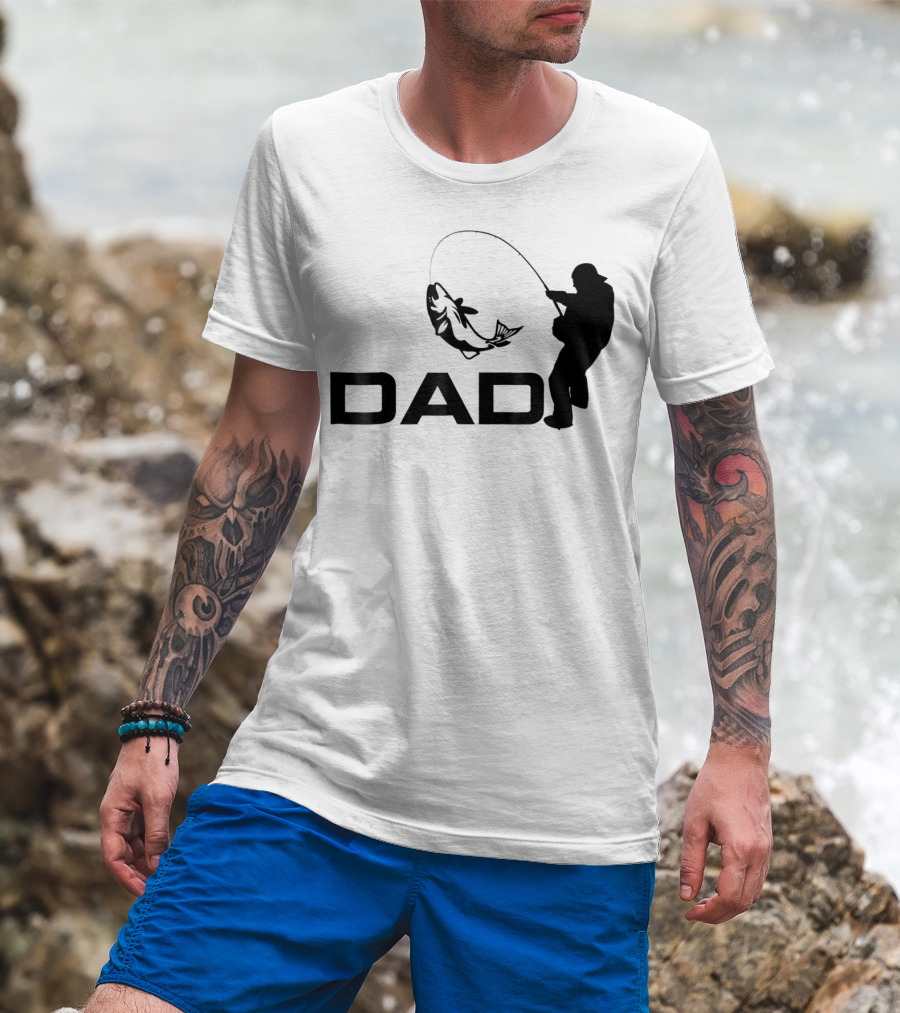 Dad Fishing Fisherman Silhouette Catching Fish 031 T-Shirt