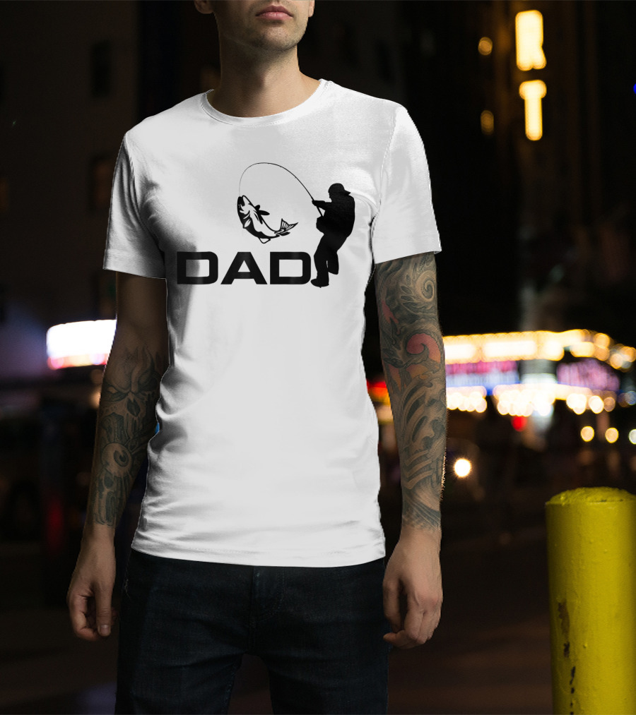 Dad Fishing Fisherman Silhouette Catching Fish 031 T-Shirt