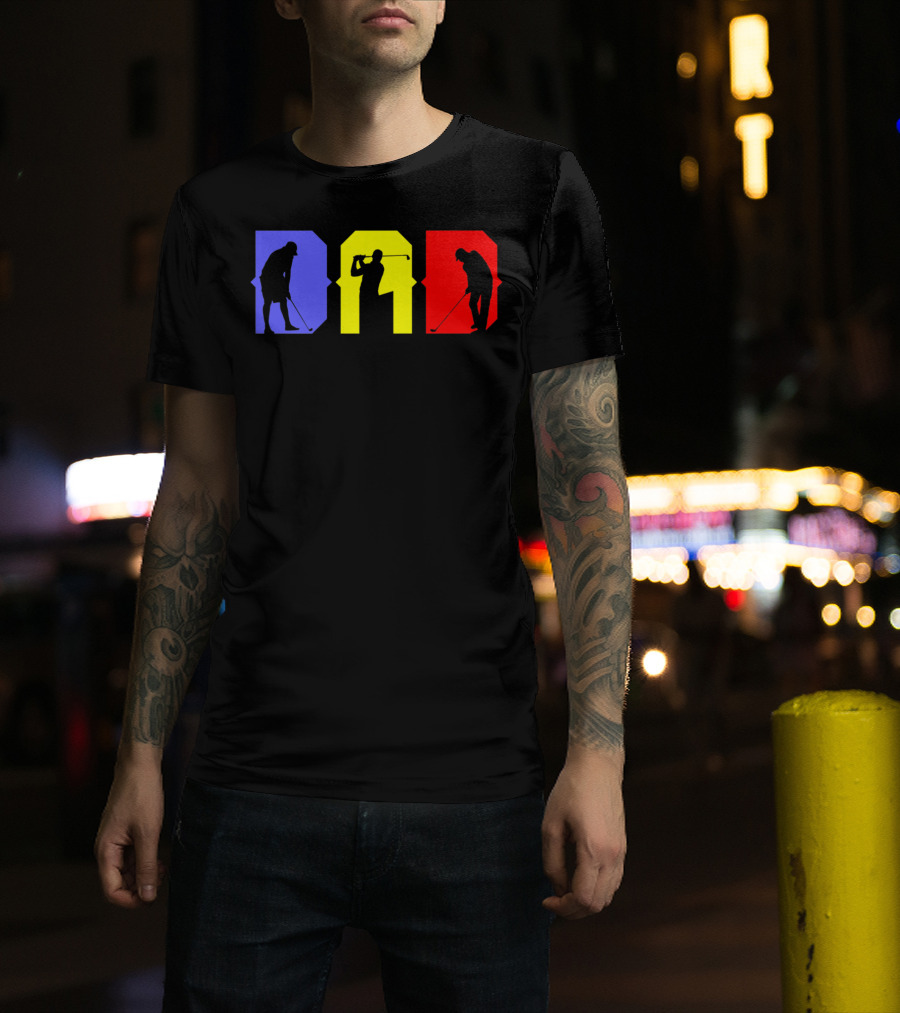Dad Cool Golf Silhouette Blue Yellow Red T-Shirt