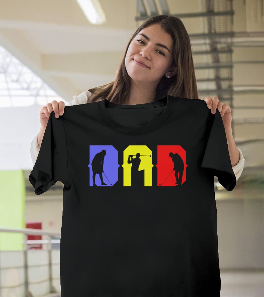 Dad Cool Golf Silhouette Blue Yellow Red T-Shirt