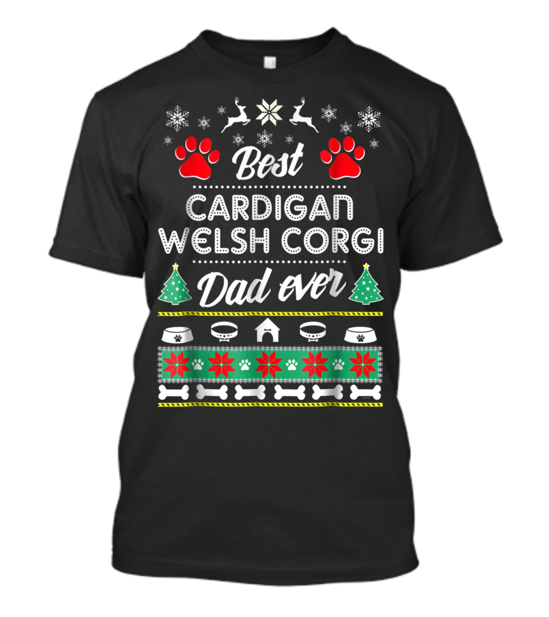 Best Cardigan Welsh Corgi Dad Ever Christmas Paw Prints Snowflakes T-Shirt