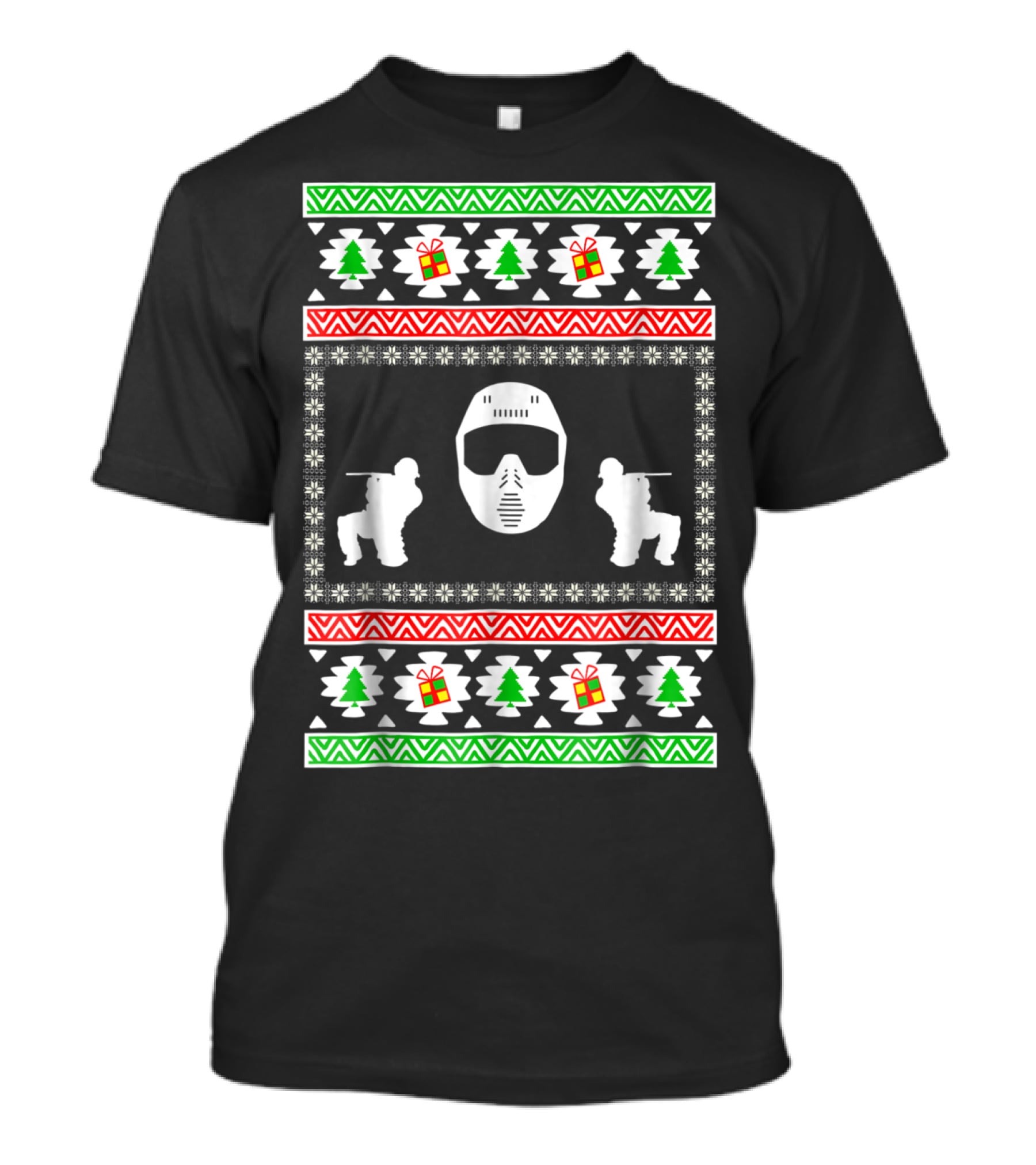 Airsoft Player Ugly Christmas Mask Trees Gifts Merry Holiday T-Shirt