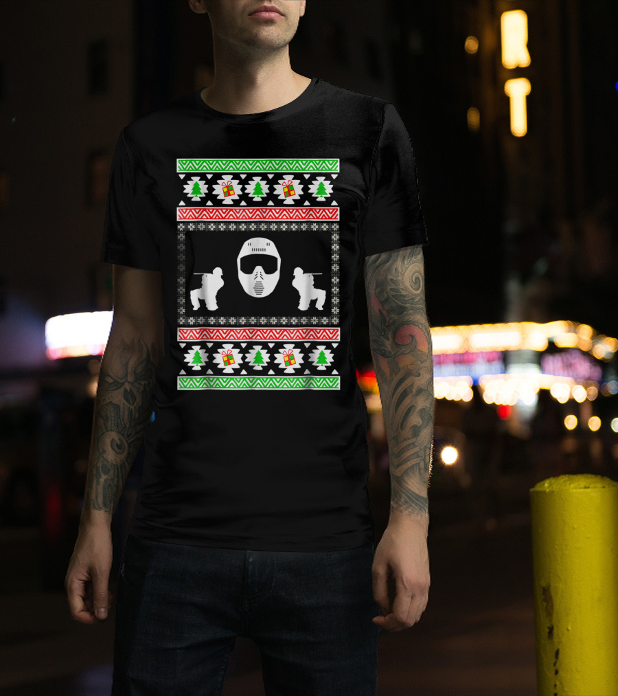 Airsoft Player Ugly Christmas Mask Trees Gifts Merry Holiday T-Shirt