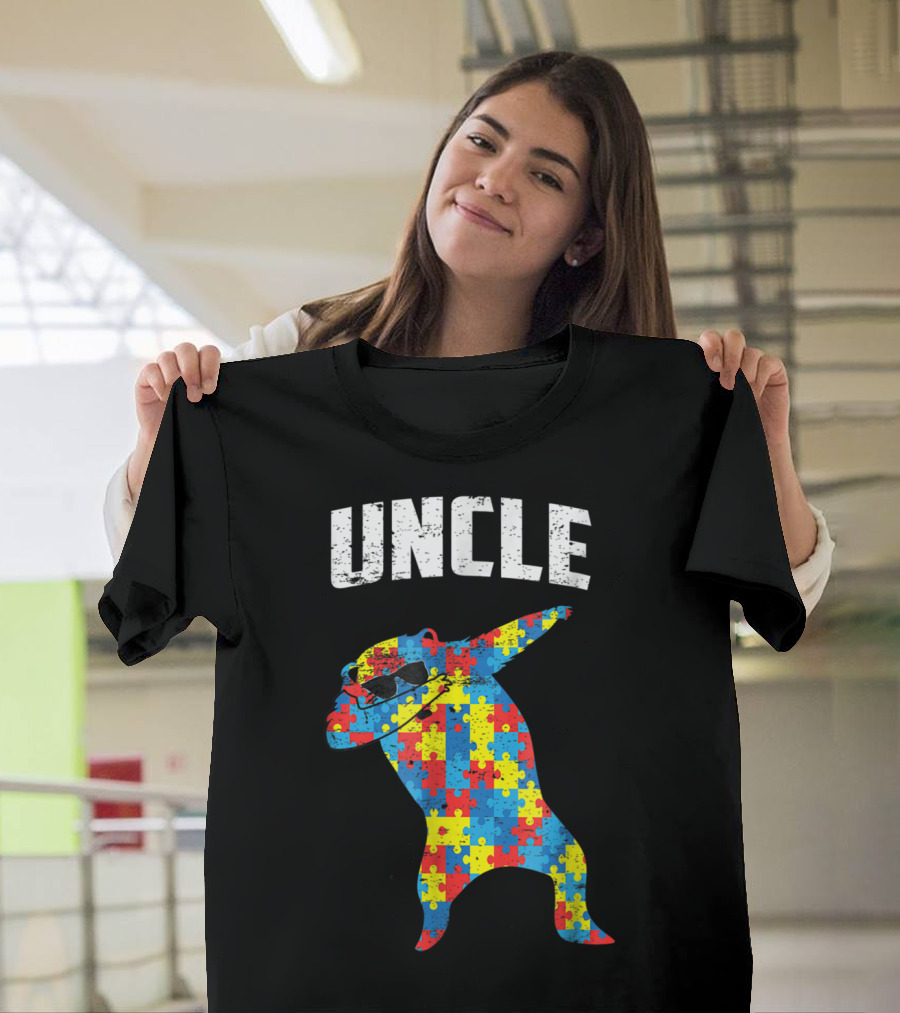 UNCLE Bear Dabbing Puzzle Glasses Autism Mom Dad T-Shirt