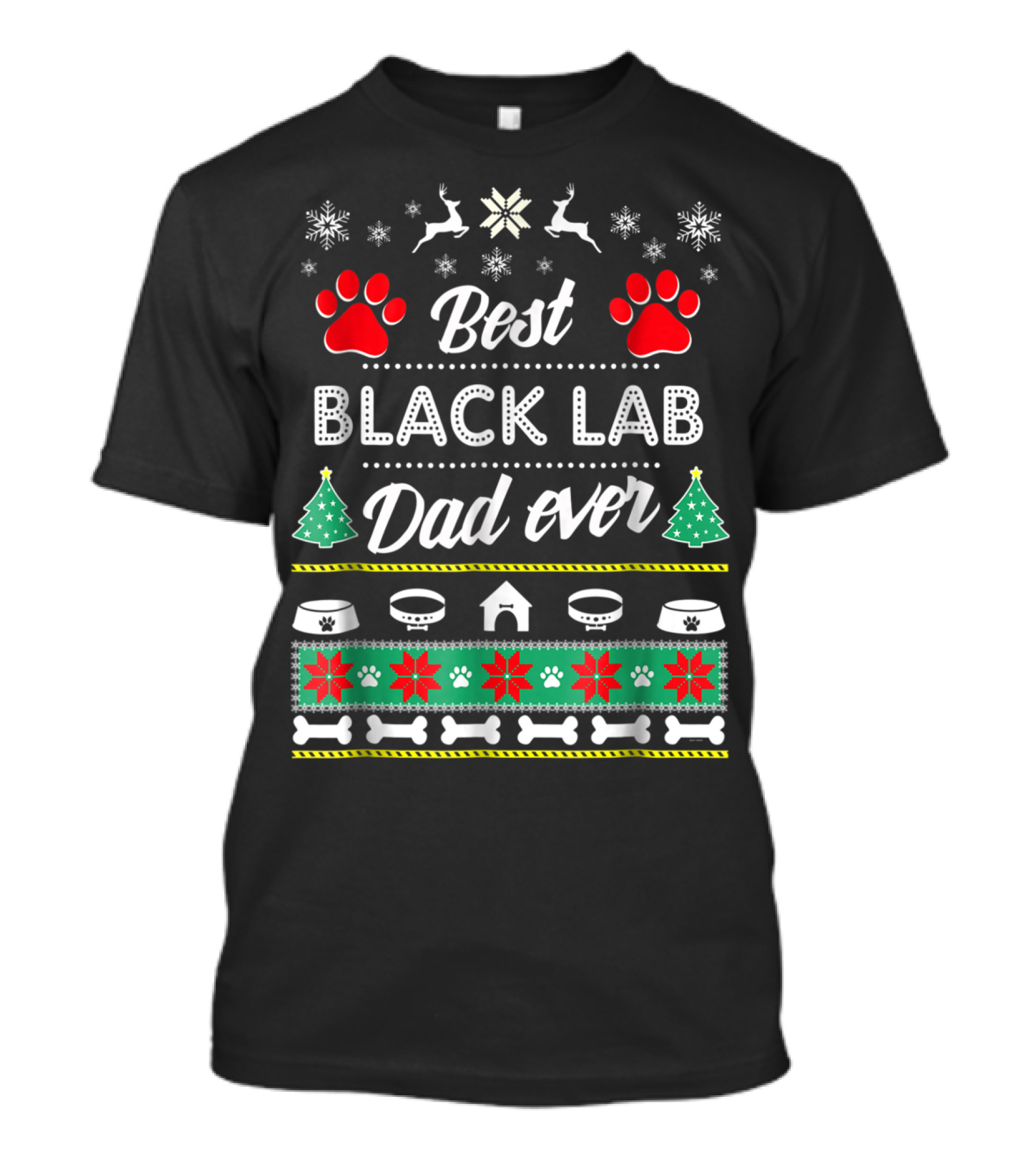Best Black Lab Dad Ever Christmas Paw Prints Snowflakes T-Shirt