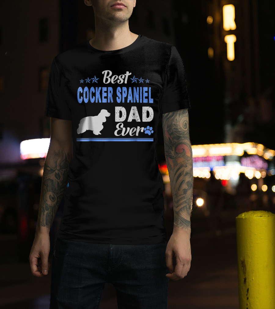 Best Cocker Spaniel Dad Ever With Paw And Stars T-Shirt