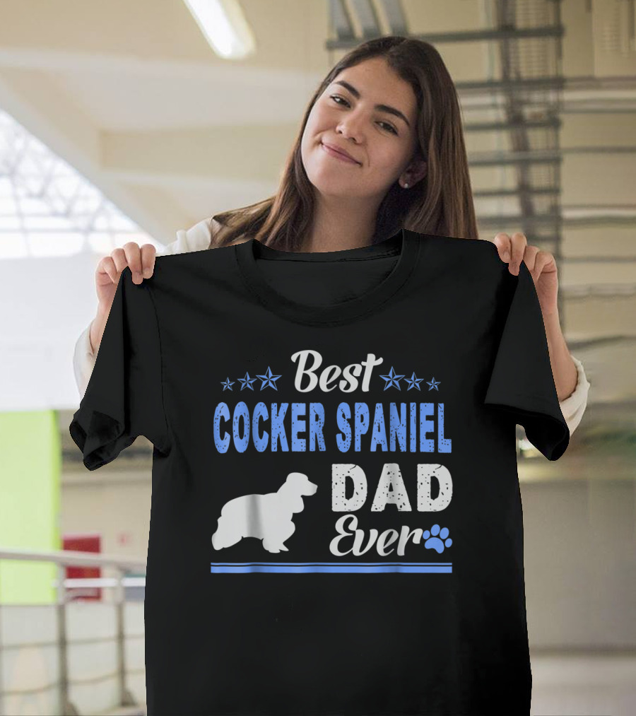 Best Cocker Spaniel Dad Ever With Paw And Stars T-Shirt