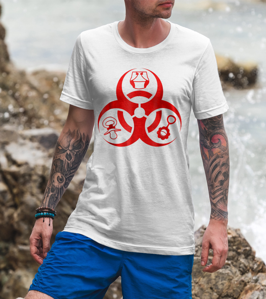 Biohazard Symbol Diaper New Dad Funny First Time Dad Pacifier Rattle T-Shirt