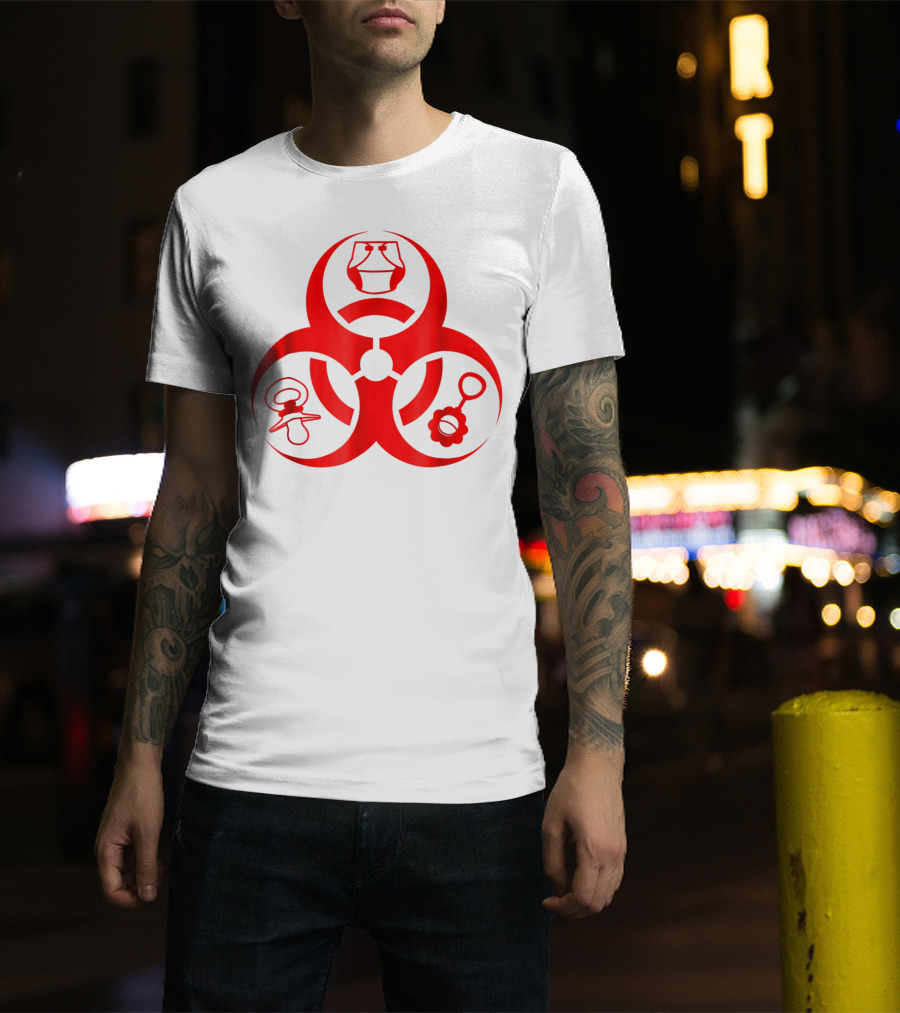 Biohazard Symbol Diaper New Dad Funny First Time Dad Pacifier Rattle T-Shirt