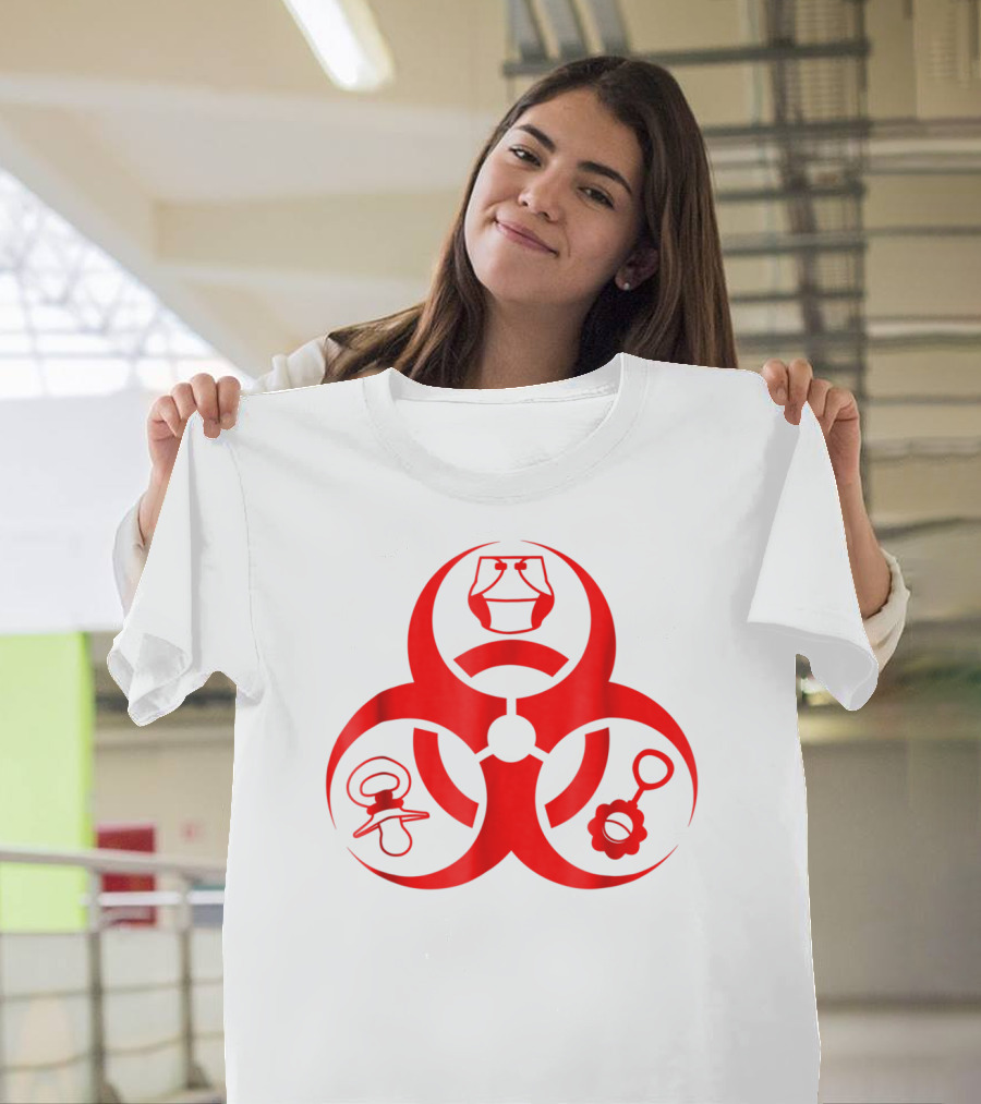 Biohazard Symbol Diaper New Dad Funny First Time Dad Pacifier Rattle T-Shirt