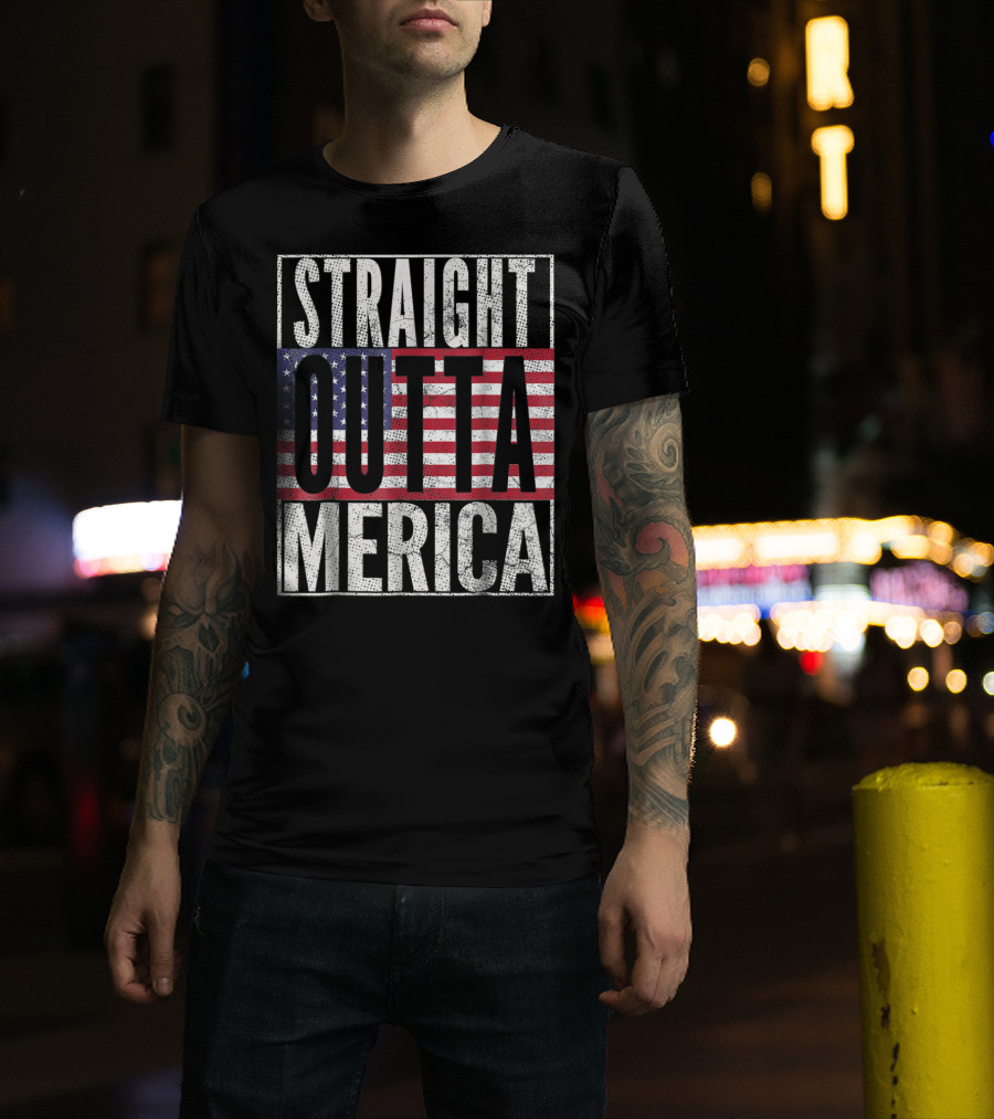 4th Of July Mom Straight Outta Merica USA American Flag T-Shirt