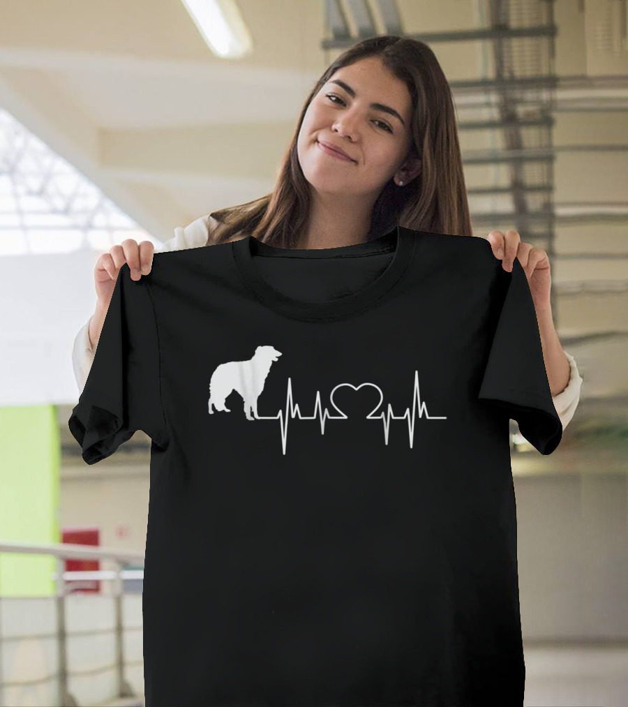 Borzoi Dog Heartbeat Line With Heart Shape T-Shirt