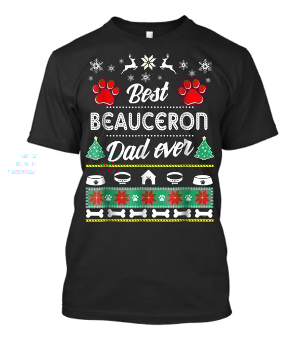 Best Beauceron Dad Ever Christmas Paw Print Snowflakes T-Shirt