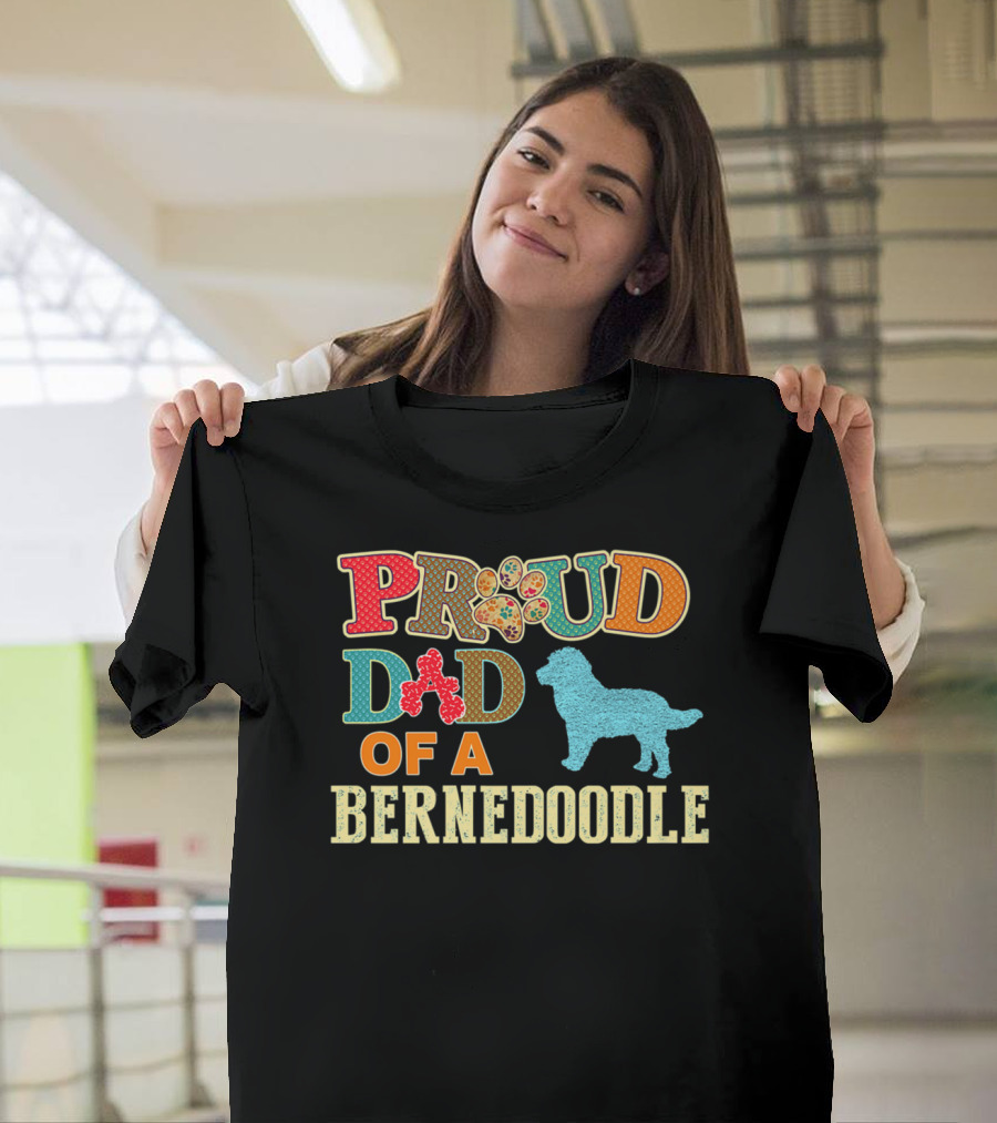 Proud Dad of a Bernedoodle Colorful Paw Prints T-Shirt