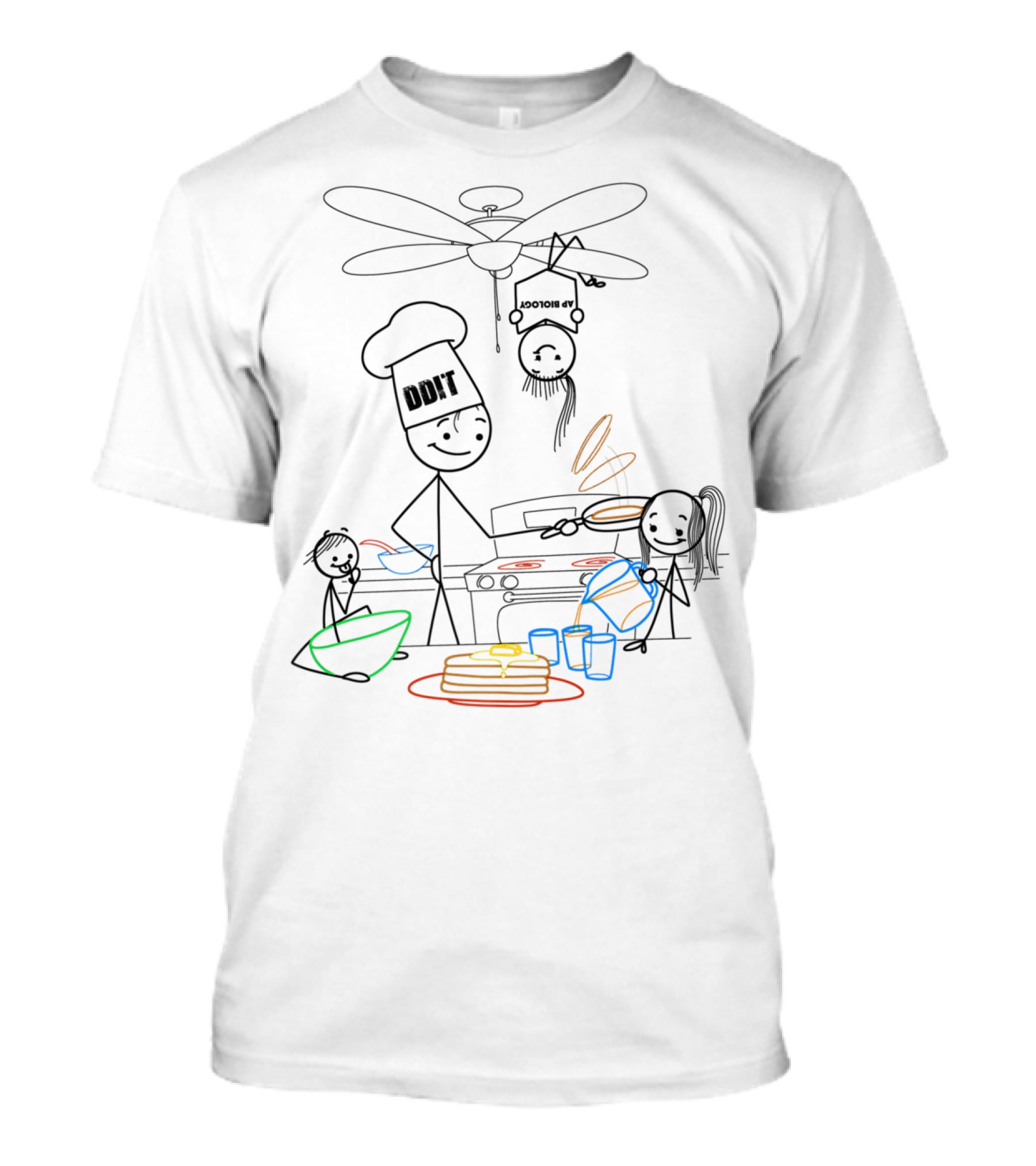 Cooking Dad23 Stick Figure Family Breakfast Chaos T-Shirt