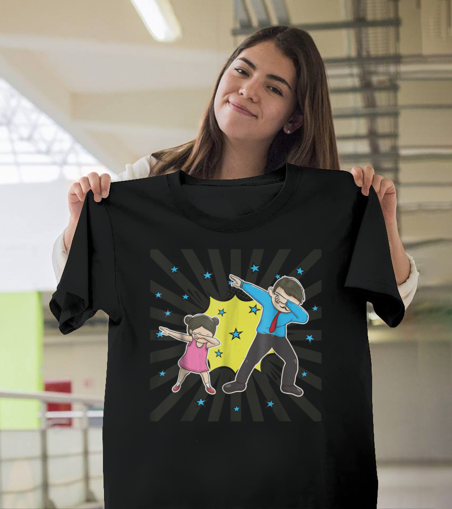 Dabbing Dad Matching Dad Daughter Father Stars Burst Fun T-Shirt