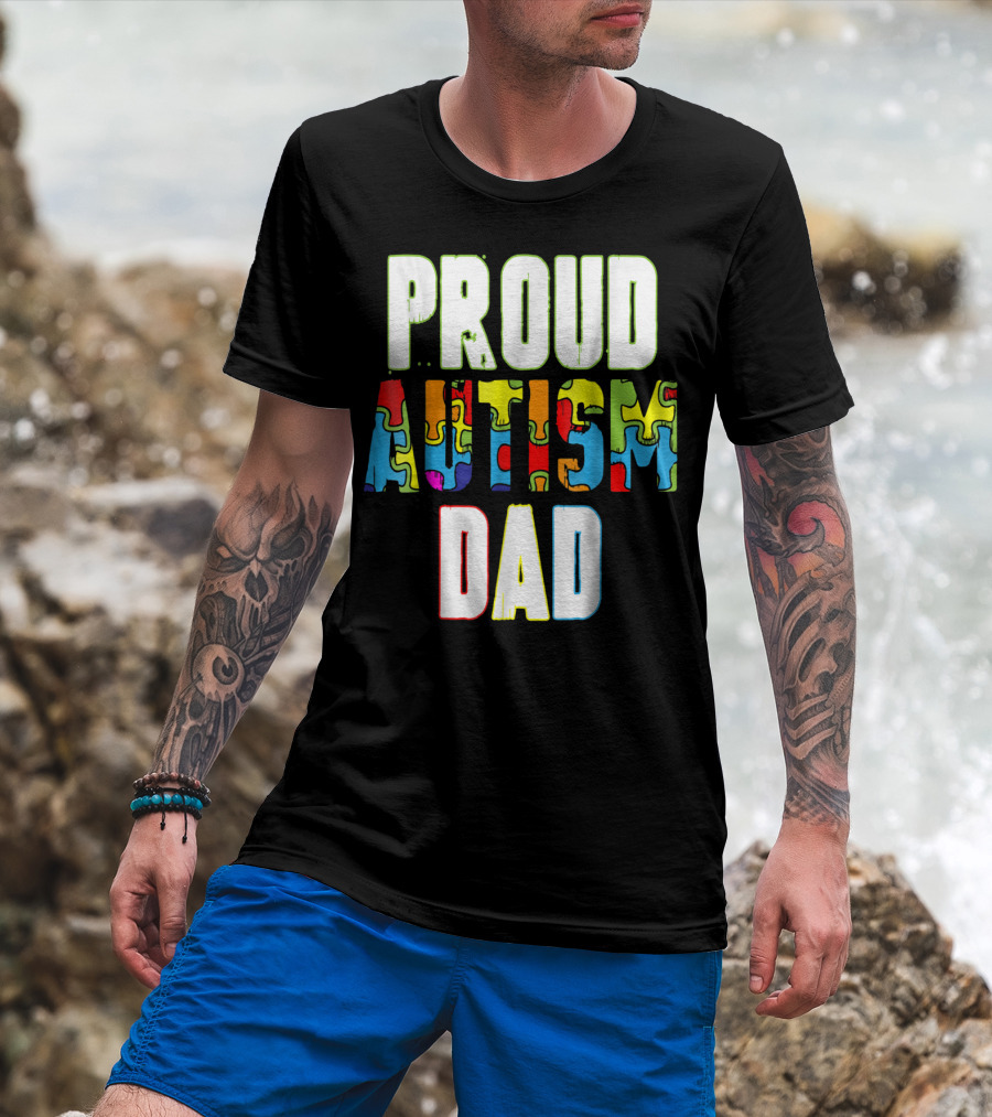 PROUD AUTISM DAD Autism Awareness Product T-Shirt