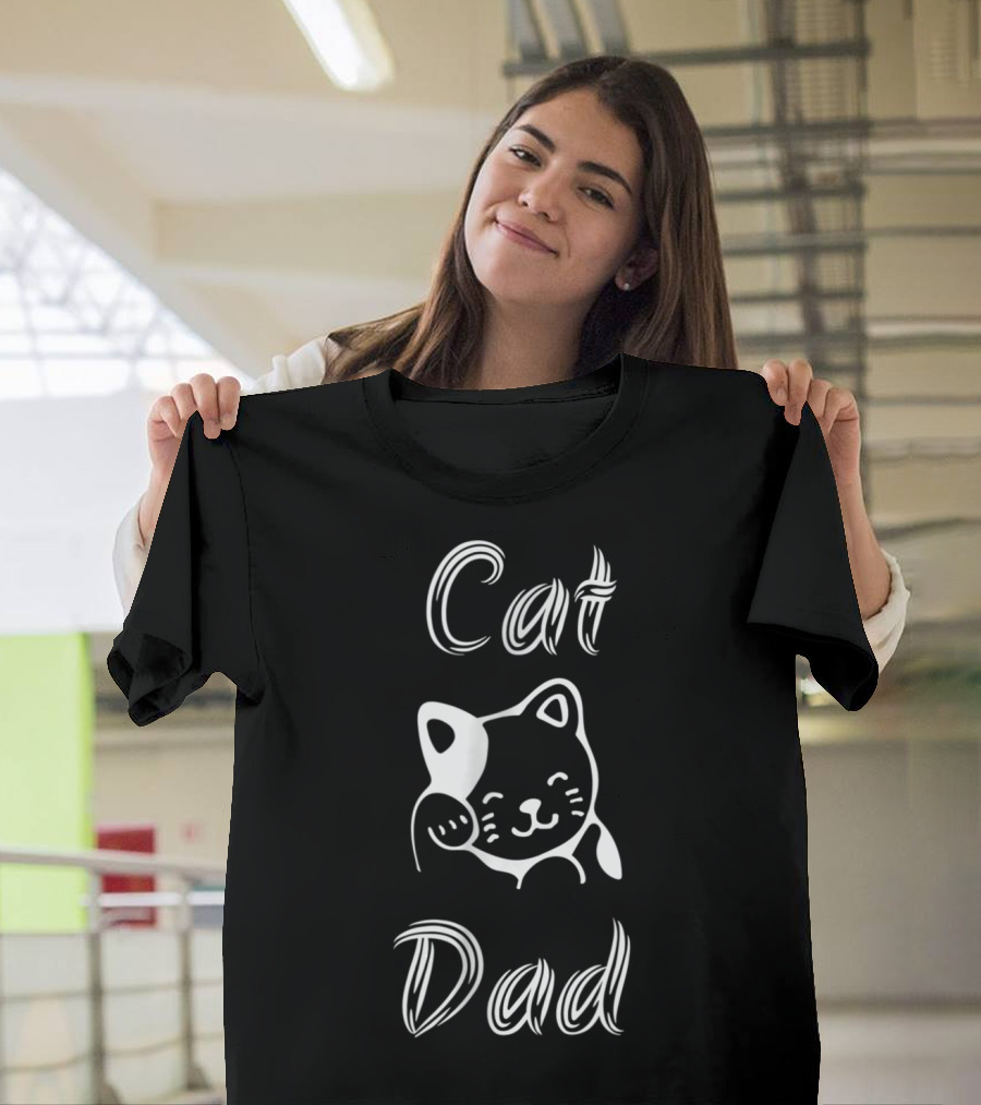 Cat Dad Whimsical White Text with Playful Cat T-Shirt