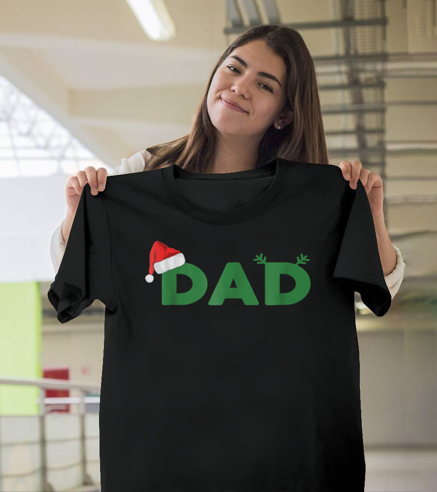 Dad Christmas Family Matching Santa Hat Reindeer Antlers T-Shirt