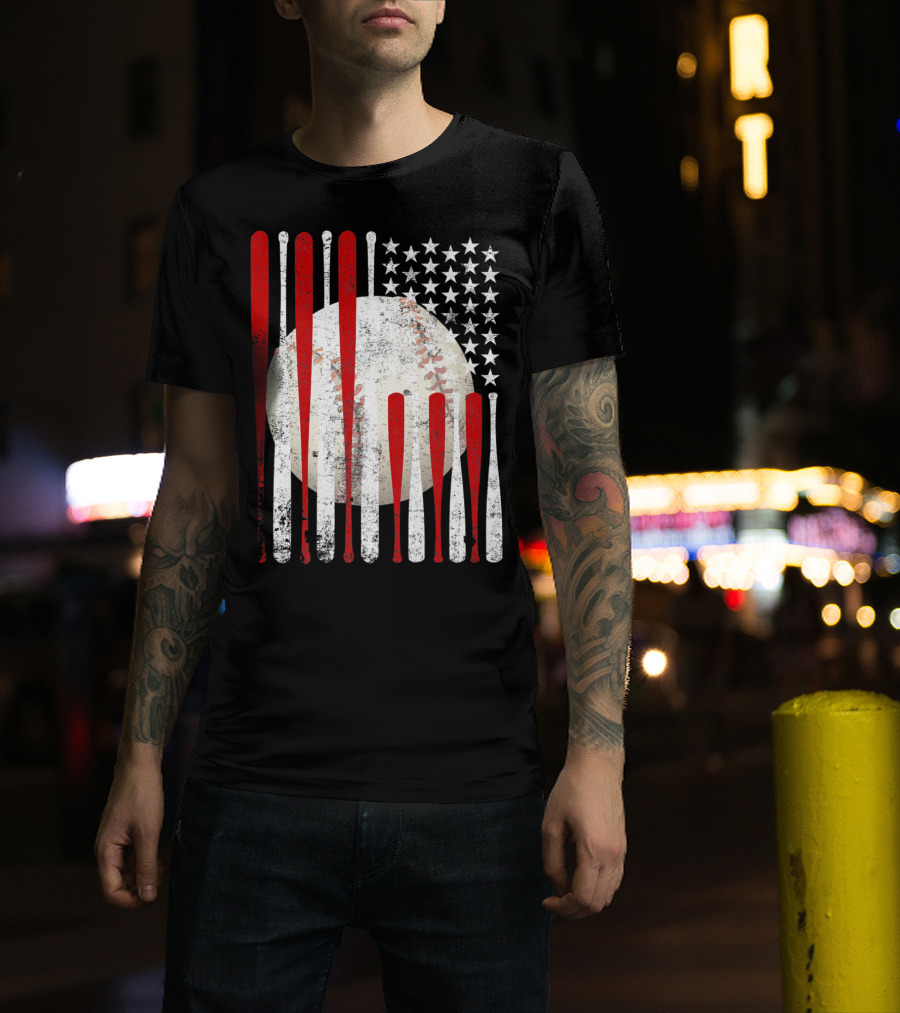 Vintage American Flag Baseball Bat Stars And Stripes Tee86 T-Shirt