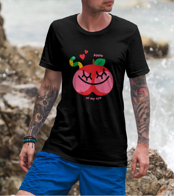 Apple Of My Eye Cute Smiling Apple With Colorful Snake And Hearts T-Shirt