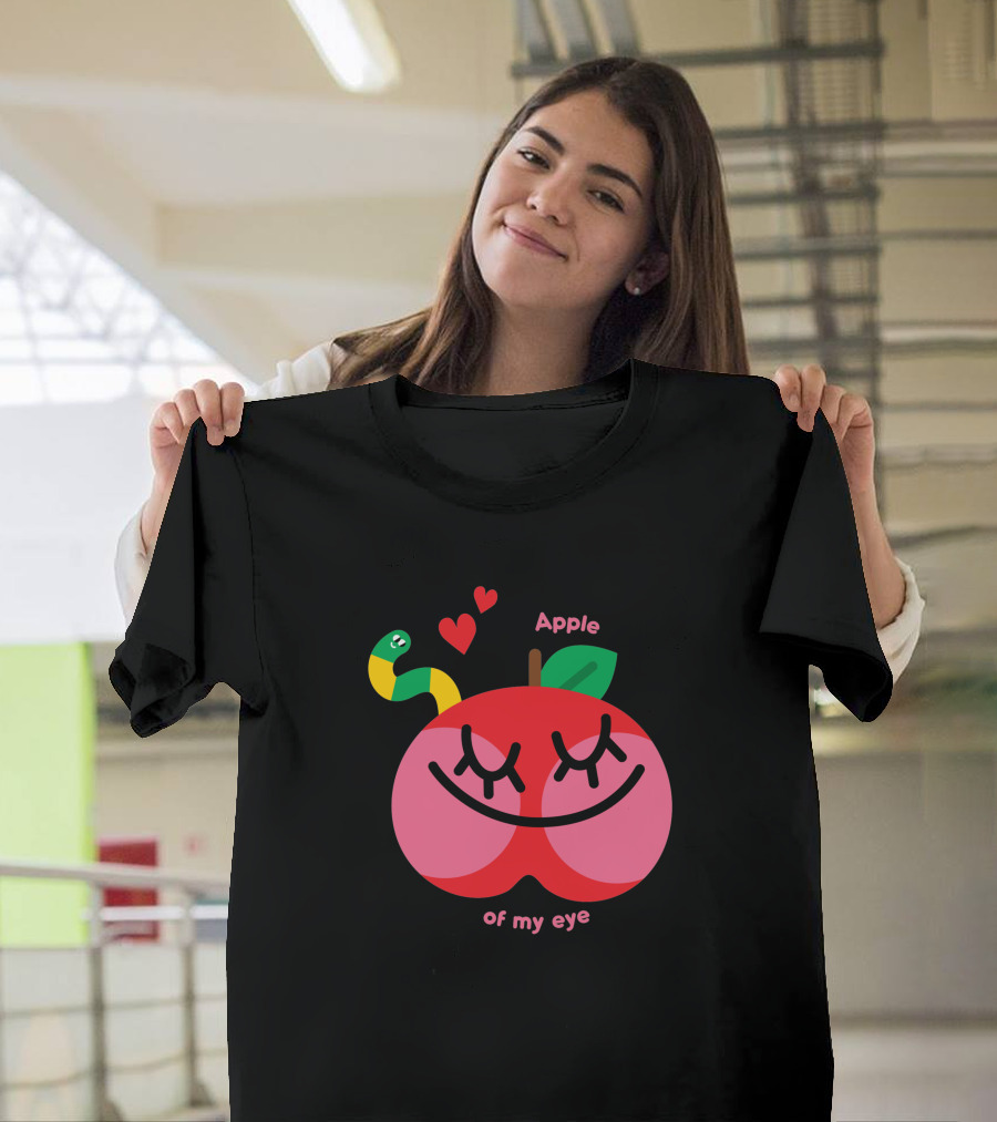 Apple Of My Eye Cute Smiling Apple with Colorful Snake and Hearts T-Shirt