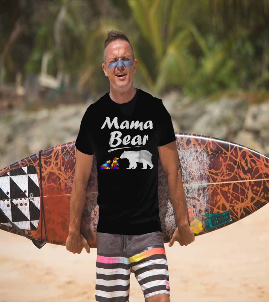 Mama Bear Autism Awareness Mom With Two Puzzle Piece Cubs T-Shirt