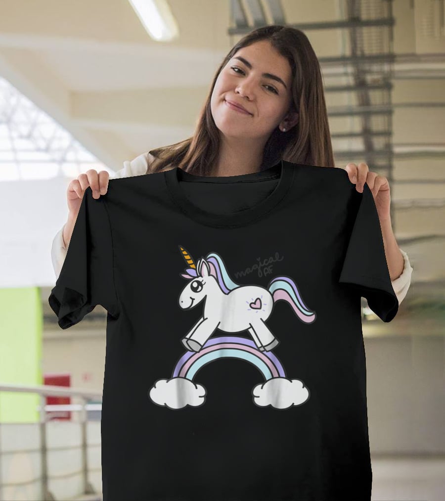 Magical AF Unicorn Mom Funny Unicorn With Rainbow And Clouds T-Shirt