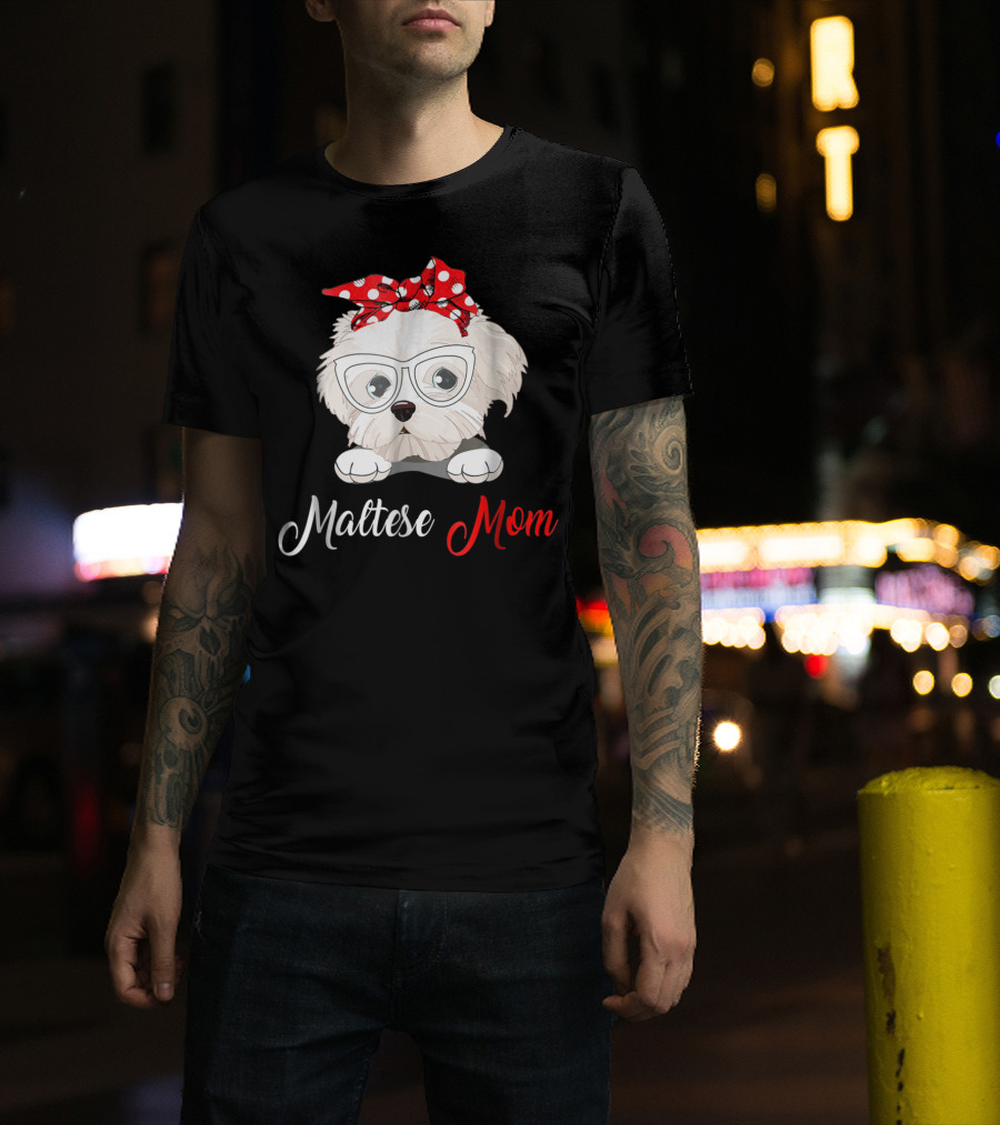 Maltese Mom Glasses Red Bow Birthday Outfit93 T-Shirt