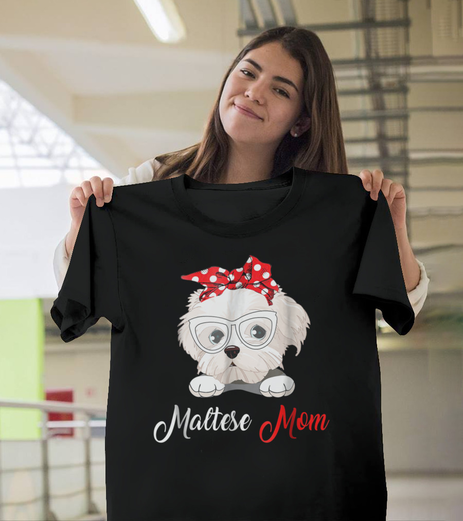 Maltese Mom Glasses Red Bow Birthday Outfit93 T-Shirt