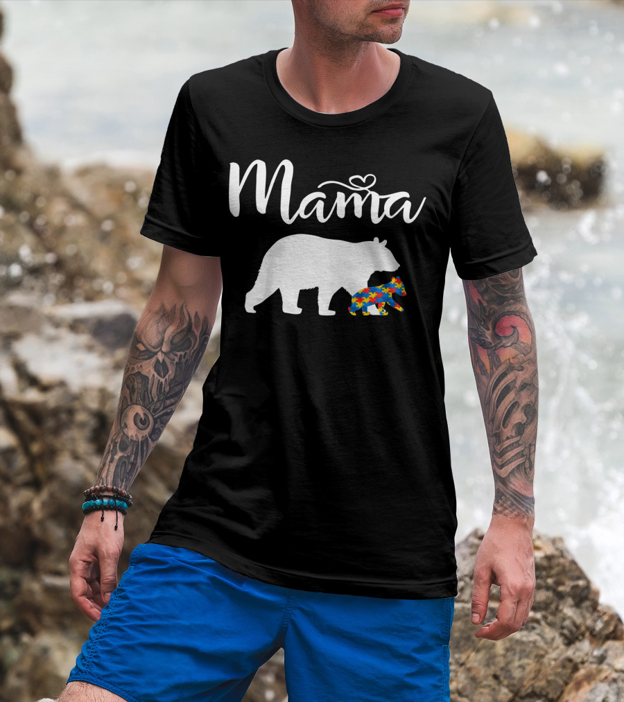 Mama Bear Heart Autism Mom Puzzle Cub24 T-Shirt