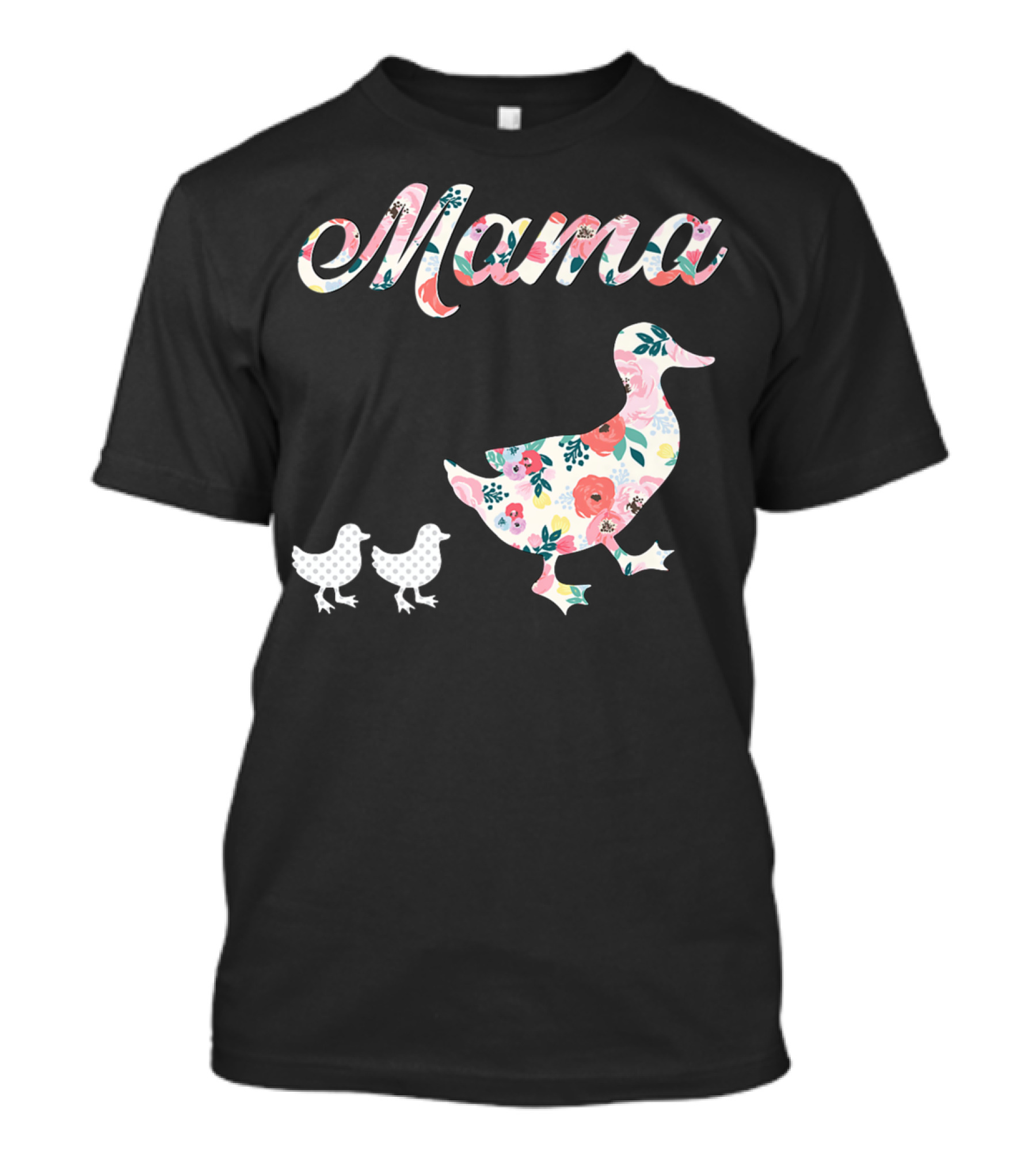 Mama Duck Mom Of 2 Floral Pattern Mother Duck T-Shirt