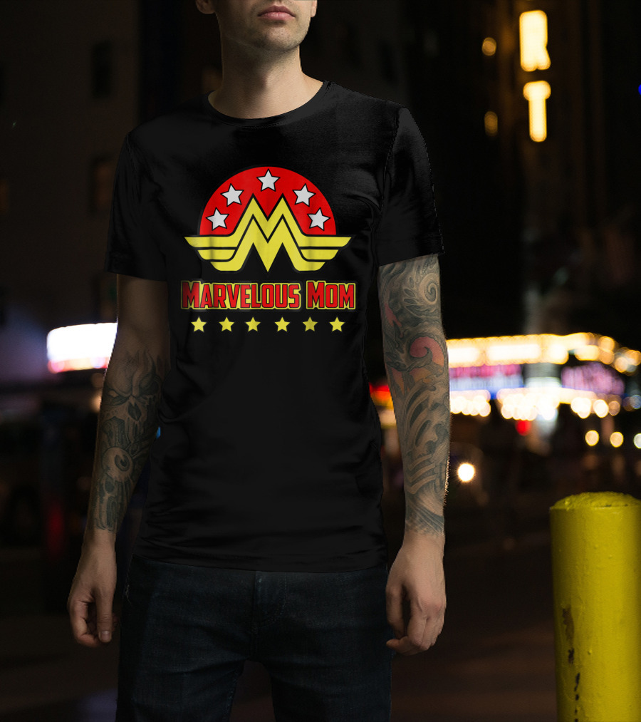 Marvelous Mom Superhero Wonder-Inspired Stars Emblem T-Shirt