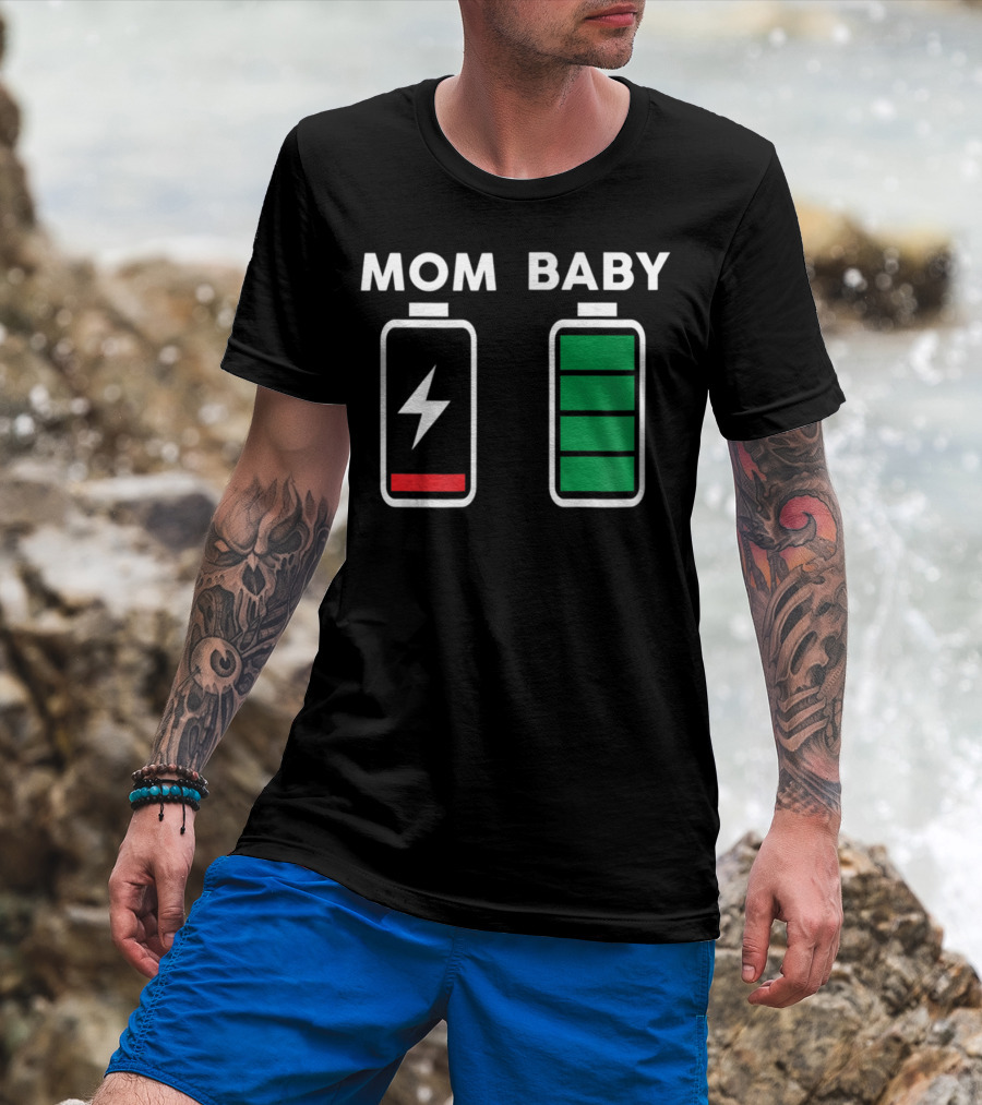 Mom Baby Battery Drained Full Charge Icons T-Shirt